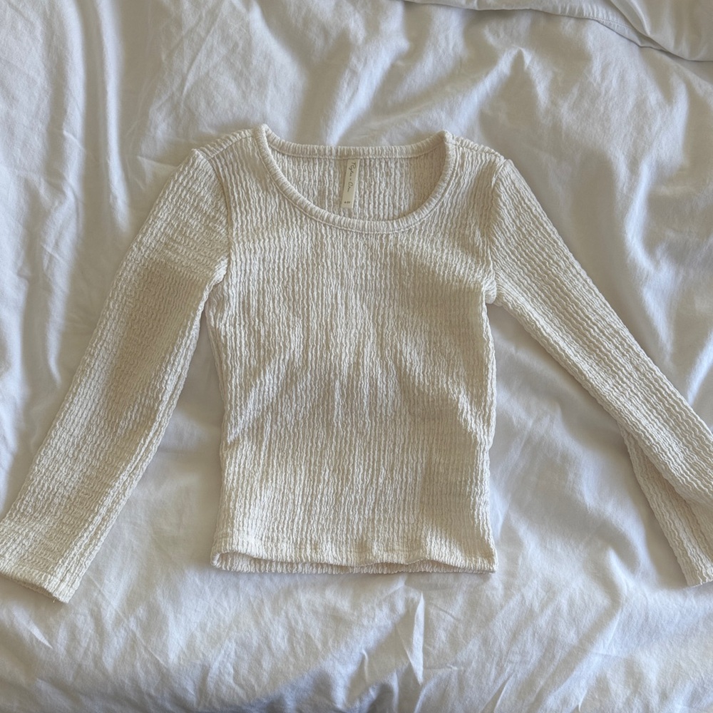Rylee & Cru Cream Long-Sleeve Textured Kids Top, Size 4-5Y